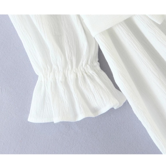 Boho Linen Ruffle Oversized Minimalist White Dress - Picture 4 of 6